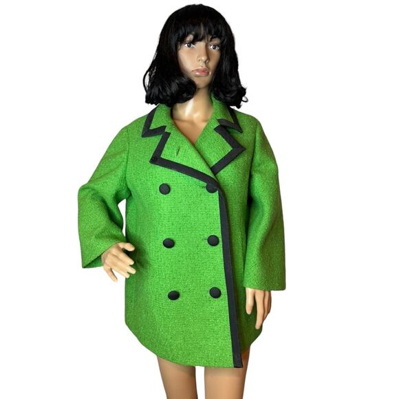 Vintage 1960's Anges Whitmore for Canadian Green tweed blazer black trim size M - Picture 1 of 17